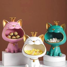 Decorative Objects Figurines Lucky Cat Ornaments Gathering Living Room Decoration Entry Key Storage Crown Big Mouth Ornament 230812