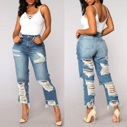 Women's Jeans Women Perforated Pants High Stretch Skinny Tassels American Street Trousers Casual Straight Tube Denim Half Length Femme