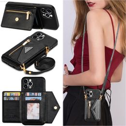 Zipper Wallet Phone Cases for IPhone 15 14 13 12 Mini 11 Pro Max X XR XS Pro Max 7 8 Plus Case with Card Holder Lanyard Strap Crossbody Leather Cover