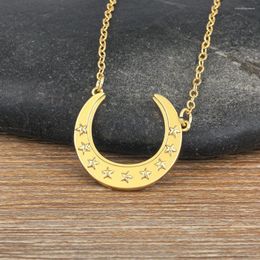 Chains AIBEF Elegant Light Of Star And Moon Pendant Gold Color Copper Women Necklace Jewelry Accessories Birthday Party Gift Daily Wear