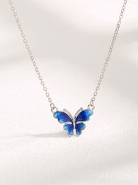 Chains Han Hao S925 Sterling Silver Arrival Vintage Butterfly Necklace With Drop Glue Unique And Fashionable For Ladies