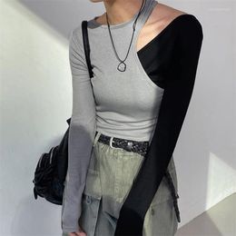 Women's T Shirts 2023 Fashion Sexy Hollow Patchwork Exposed Navel Tee Women Long Sleeve Slim T-Shirt Spring Fall Casual Crop Top Streetwear