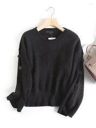 Women's Sweaters YENKYE Women Black Loose Casual Knit Sweater O Neck Long Sleeve Female Crop Pullovers