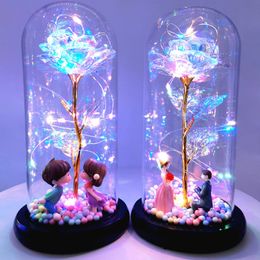 Other Event Party Supplies Wedding Decoration Eternal Rose LED Light Foil Flower In Glass Cover Valentines Day Gift Baby Shower Gift Birthday Party Favors 230812