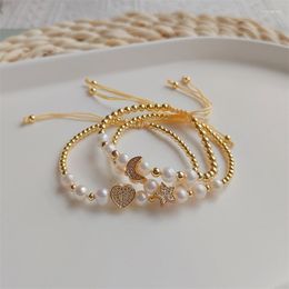 Charm Bracelets 2023 Bohemia Rhinestone Love Heart Moon Star Charms Imitated-Pearl Gold Color Bead For Women Jewelry Accessories