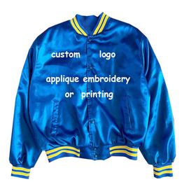 College Blank Embroidery Silk Bulk Wholesale Custom Mens Varsity Baseball Bomber Satin Jacket