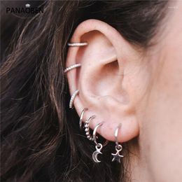 Hoop Earrings PANAOBEN 925 Sterling Silver For Women Fashionable Temperament Star Moon Cute Christmas Piercing Small Stud Earings