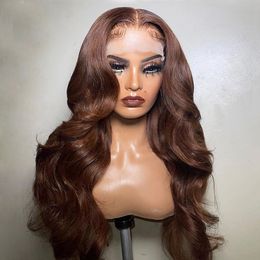 Chocolate Brown Body Wave Lace Front Wig 4x4 Closure 360 Full Lace 30 Inch PrePlucked 13x4 13x6 Frontal Wig Human Hair Wigs