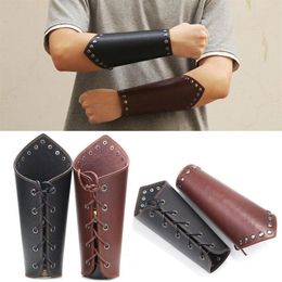 Elbow & Knee Pads Armband Leather Punk Wide Archery Arm Guard Viking Bracer Gauntlet Wristband Bracelet180Y