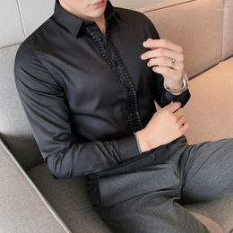 Men's Casual Shirts 2023 Fashion Bamboo Fibre Dress For Man Long Sleeved Shirt White Blue Classic Male Social Office Work