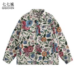 Men's Jackets Vintage Oversize Jacket Men Embroidered Full Print Floral Varsity Jackets High Street Casual Loose Coat Unisex Streetwear Autumn 230812