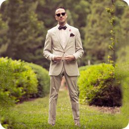 Men's Suits Beige Slim Fit Men Groom Wear Wedding Tuxedos Terno 2 Pieces (Jacket Pants) Bridegroom Blazer Costume Homme Man Prom