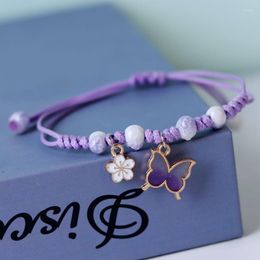 Charm Bracelets Fashion Handmade Purple Butterfly Flower Bracelet For Women Starfish Shell Pearl Pendant Braided Bangle Jewellery