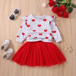 Clothing Sets 2022-12-01 0-5Years Toddler Kids Girls 2Pcs Valentines Day Clothing Long Sleeve Round Neck Heart Print Tops Skirts