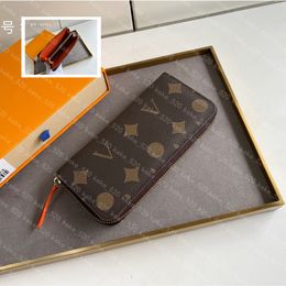 ZIPPY WALLET Designer Womens Leather Card Holder Organizer Long Wallet Coin Purse Key Pouch Pochette Cles M60744/60742 Old flower + orange
