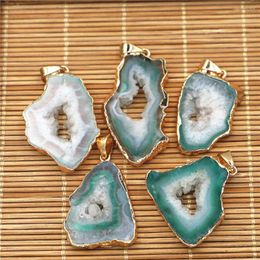 Pendant Necklaces Natural Green Agate Irregular Raw Stone Phnom Penh Women's Necklace Jewellery Accessories Wholesale 5Pcs/Lot