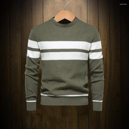 Men's Sweaters Office Look Sweater Stylish Striped Print Patchwork Warm Knit Pullover For Autumn/winter Fashion Men Dress