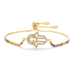 Charm Bracelets Cubic Zirconia Crystal Hamsa Hand With Love Heart Bracelet Women 2023 Fashion White CZ Stones Chain Rope Jewellery