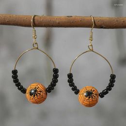 Dangle Earrings Cute Halloween Pumpkin Spider Wood Bead Hoop For Women Handmade Funny Gothic Jewelry Wholesale