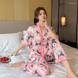 Women's Sleepwear Pajama Set Printed Pattern Pajamas Long Sleeve Silk Luxury Loungewear