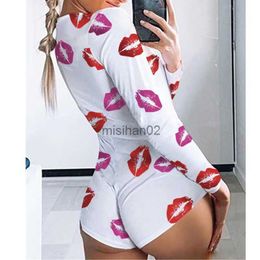 Women's Jumpsuits Rompers New Women Long Sleeve Slim Bodysuit Summer Floral Printed Deep V-neck Jumpsuit Fashion Plus Size Leotard Clubwear Homewear S-2XL HKD230814