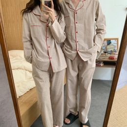 Women's Sleepwear Cotton Mens Autumn Winter Plaid Long Sleeve Pants Pyjamas Set Women Vintage Trousers Couple Home Clothes L438