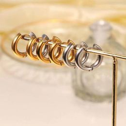 Hoop Earrings Stainless Steel Chunky Earrrings Women Men Gold Colour Classic Big Round Ear Ring Retro Lobe Accessories Jewellery Wholesale