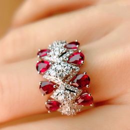 Cluster Rings Red Zircon Charm Stone Charms Jade Vintage Gifts Crystal Adjustable Ring Women Natural Jewelry Gift Gemstones 925 Silver