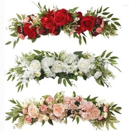 Decorative Flowers 65cm Wedding Arch White Rose Floral Swag For Lintel Artificia Centerpieces Door Window Home Decoration