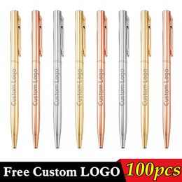 Ballpoint Pens 100pcs Metal Advertising Ballpoint Pen Teacher Gift Pen Business Office Signature Pen Custom Student Stationery Wholesale 230812