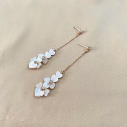 Stud Earrings European And American Jewellery Niche Natural Mother-Of-Pearl Inlaid Long Chain