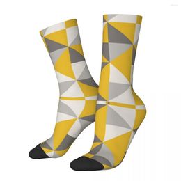 Men's Socks Retro Triangle Design In Yellow And Grey Sweat Absorbing Stockings All Season Long For Unisex Birthday Present