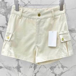 Women's Shorts Women Solid Cotton High Waisted Work Fashion Retro Two Pockets Metal Button Super Short Zipper Design Clothes 2Color Chic