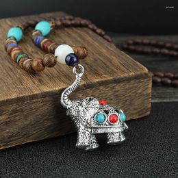 Pendant Necklaces 2023 Boho Jewelry Ethnic Style Long Hand Made Bead Wood Elephant Necklace for Women Price Decent Womens Neck