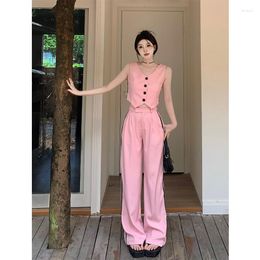Women's Two Piece Pants Korean Girls Suit Summer Side Stripe Slim Fit Vest High Waist Wide Leg Two-piece Set Fashion Female Clothes