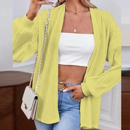 Women's Jackets Fashion Loose Solid Color Long-Sleeved Top Autumn French Cardigan Shirt Coat 2023Casual Office Lantern Sleeve Outerwear