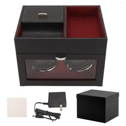 Watch Boxes Jewellery Box Automatic Winder Double Winding Storage With Quiet Running Motor And Blue LED Light US Plug 100-240v