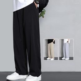 Men's Pants Summer Thin Ice Silk Loose Wide Leg Casual Straight Trendy Sports Leisure Long With Pockets Solid Colour Q423