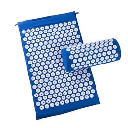 Blue Acupressure Massager Cushion Relieve Stress Pad Back Body Pain Spike Relaxation Yoga Shakti Mat with Pillow Feminina Mujer2723