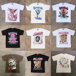 Men's T-Shirts Hellstar Cotton T shirt Fashion Black Men Women Designer Clothes Cartoon Graphic Punk Rock Tops Summer High Street Streetwear