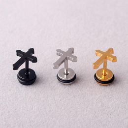 Stud Earrings 1PC Punk Titanium Steel Cross For Women Men Hip Hop Stainless Geometric Screw Ear Jewellery W21