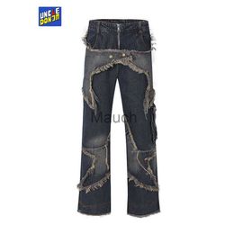 Men's Jeans Star Patch Jeans Men Y2k Hombre Distressed Baggy Jeans Moto Biker Men Luxury Jeans Streetwear Pants for Men J230814