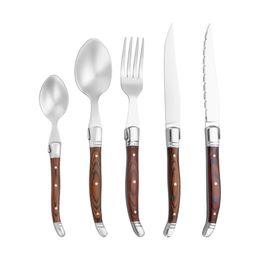 5PCS/set Wooden handled steak knife, steak fork, soup spoon Western food knife fork spoon