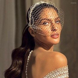 Bridal Veils YouLaPan VA06 White Headband Veil For Crystal Birdcage Black Face Net Mask Short Fascinator Elegant Charming