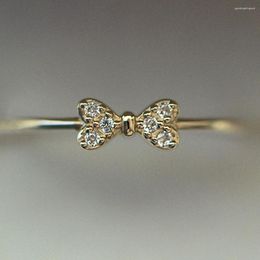 Cluster Rings S925 Sterling Silver Plated 14k Gold Butterfly Bow Diamond Ring for Women Wedding Jewelry