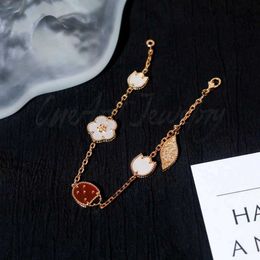 Designer Four-leaf clover Jewellery accessories women Plated 18K Rose Gold Seven Star Ladybug Bracelet with Advanced Sense Small and Luxury Double Sided Five Flowers