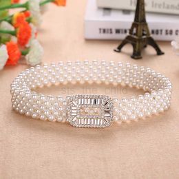 Belts Elegant Women Pearl Waist Belt Elastic Buckle Chain Crystal Strap Luxury Brand