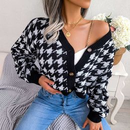 Fashion New Womens Long Sleeved Plaid Knitwear Lantern Casual Knitwear Autumn Winter 2023