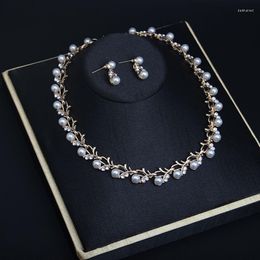 Chains Korean Version Pearl Rhinestone Necklace Earring Set Fashionable And Versatile Fresh Collarbone Short Accessories