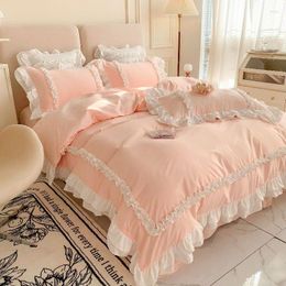Bedding Sets Pink Lace Bedspread Set King Size Luxury Princess Duvet Cover Bed Sheet Girls Gift Bedclothes Cotton Home Textile
